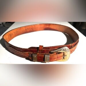 Justin Lizard Leather Belt with Gold Buckle